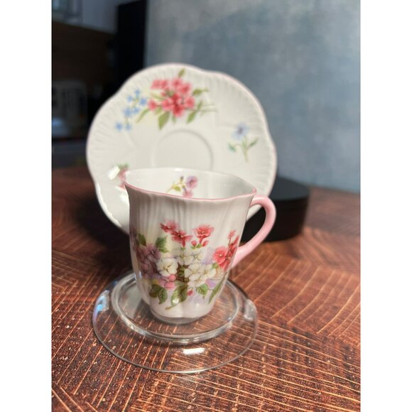 Shelley STOCKS Pattern Demitasse Cup and Saucer Dainty Shape Bone China England - Picture 4 of 9